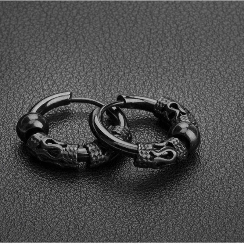 1pair Punk Stainless Steel Viking Earrings Round Circle Totem Hoop Earrings For Men Women Huggie Hip Hop 12mm 14mm 16mm