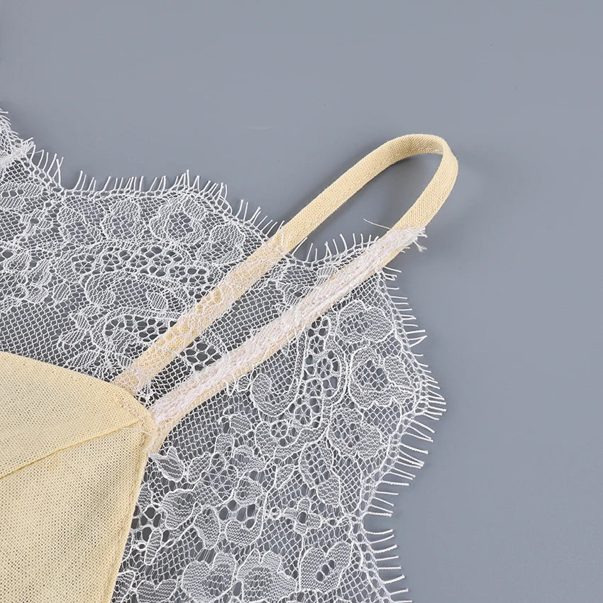 Linad Sexy Lace Spaghetti Strap Short Dress Summer Street Chic Cotton Straight Dresses Women Casual Sleeveless Dress Female 2025