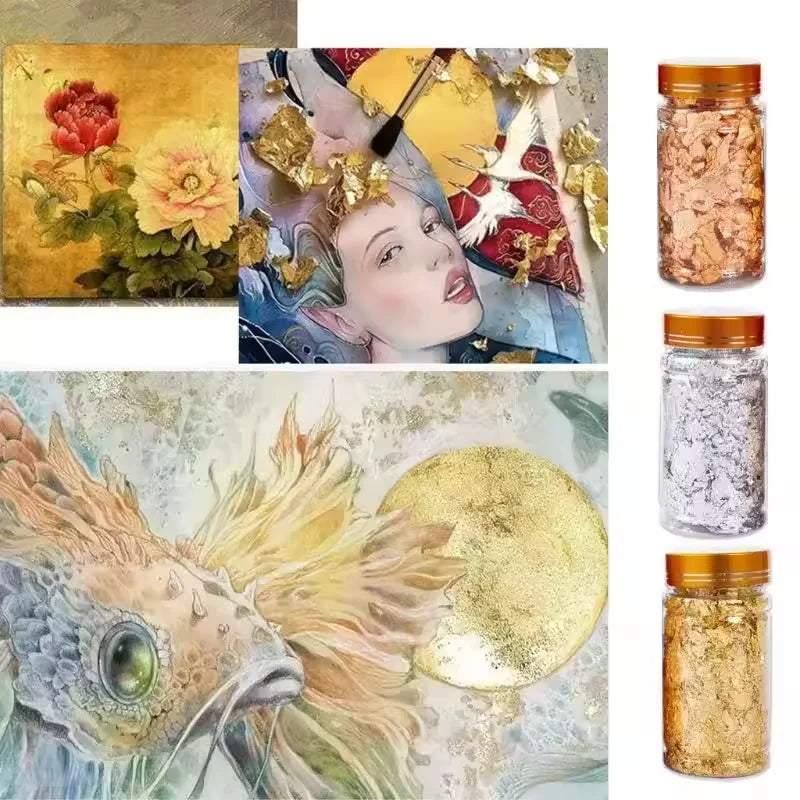 Metallic Foil Flakes Golden Silvery Foil Decorative Paper Resin Mold Fillings Resin Jewelry Making For Nail Art, Painting, Craf