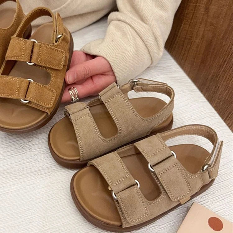 Fashion Boys Girls Sandal 2025 Summer New Fashion Simple Solid Color Children's Suede Outdoors Non-slip Open Toe Beach Sandals