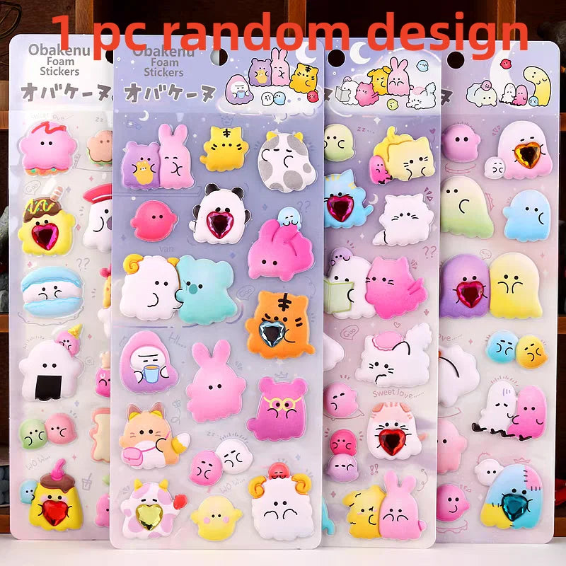 1 pc/4 pcs Cartoon Ghost Diamond 3D Puffy Sticker Scrapbooking Diy Journal Stationery Sticker Cute Decor School Supplies Gift