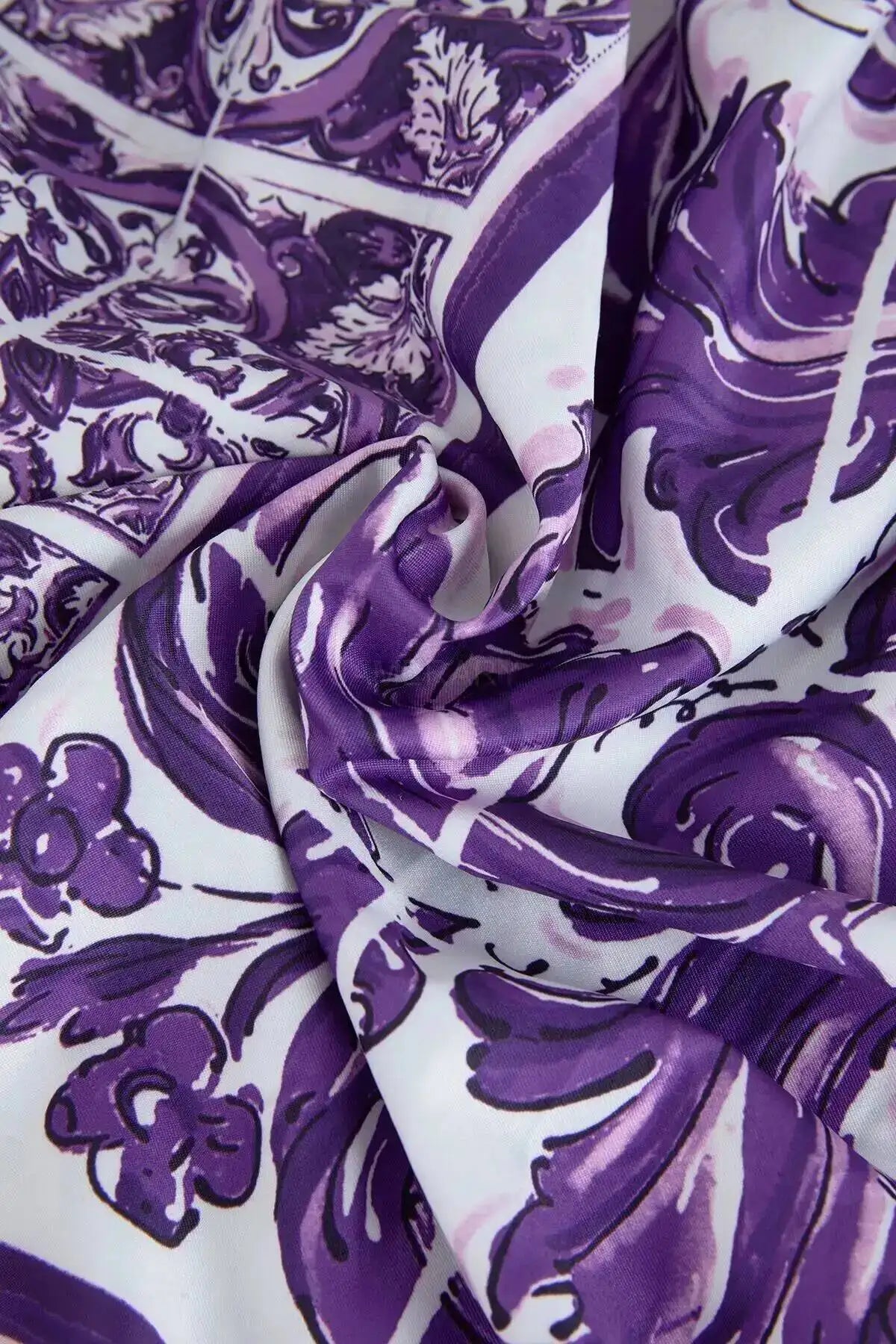 Fashion Summer Floral Long Dress Women Purple Porcelain Print Midi Dresses Shirt Single Breasted Office Lady Work Holiday Runway