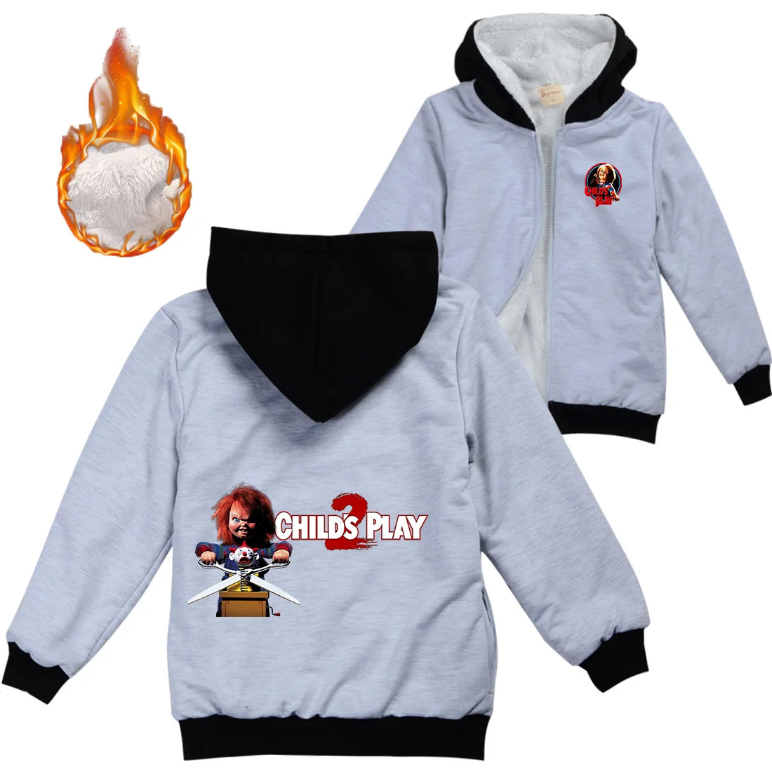 Child's Play Chucky Warm Winter Jacket For Boys Girls with Zipper Children Coat Thicken Hooded Sweater Kids Outerwear