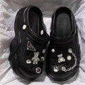 Women DIY Silver Chains Fashion Bear Decor Clogs Summer Sping Autumn Beach Sandals Cave Hole Garden Shoes For Students Girls New