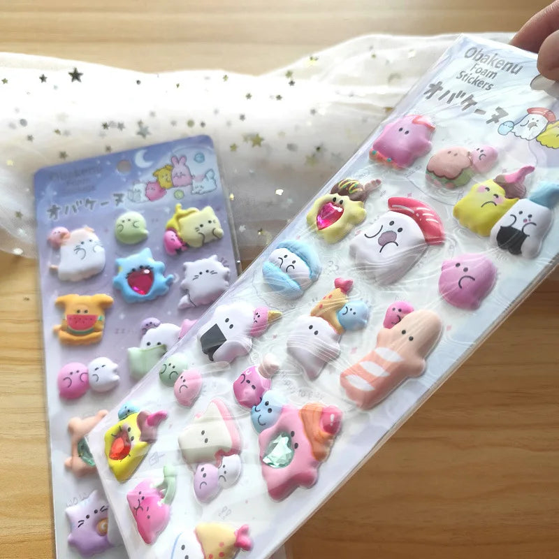 1 pc/4 pcs Cartoon Ghost Diamond 3D Puffy Sticker Scrapbooking Diy Journal Stationery Sticker Cute Decor School Supplies Gift