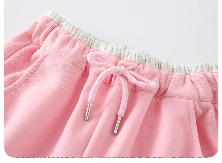 New Autumn Girls Sports Drawstring Pants Pink Grey Color Kids Sporty Trousers Trackpants Children Cotton Knitted Sweatpants