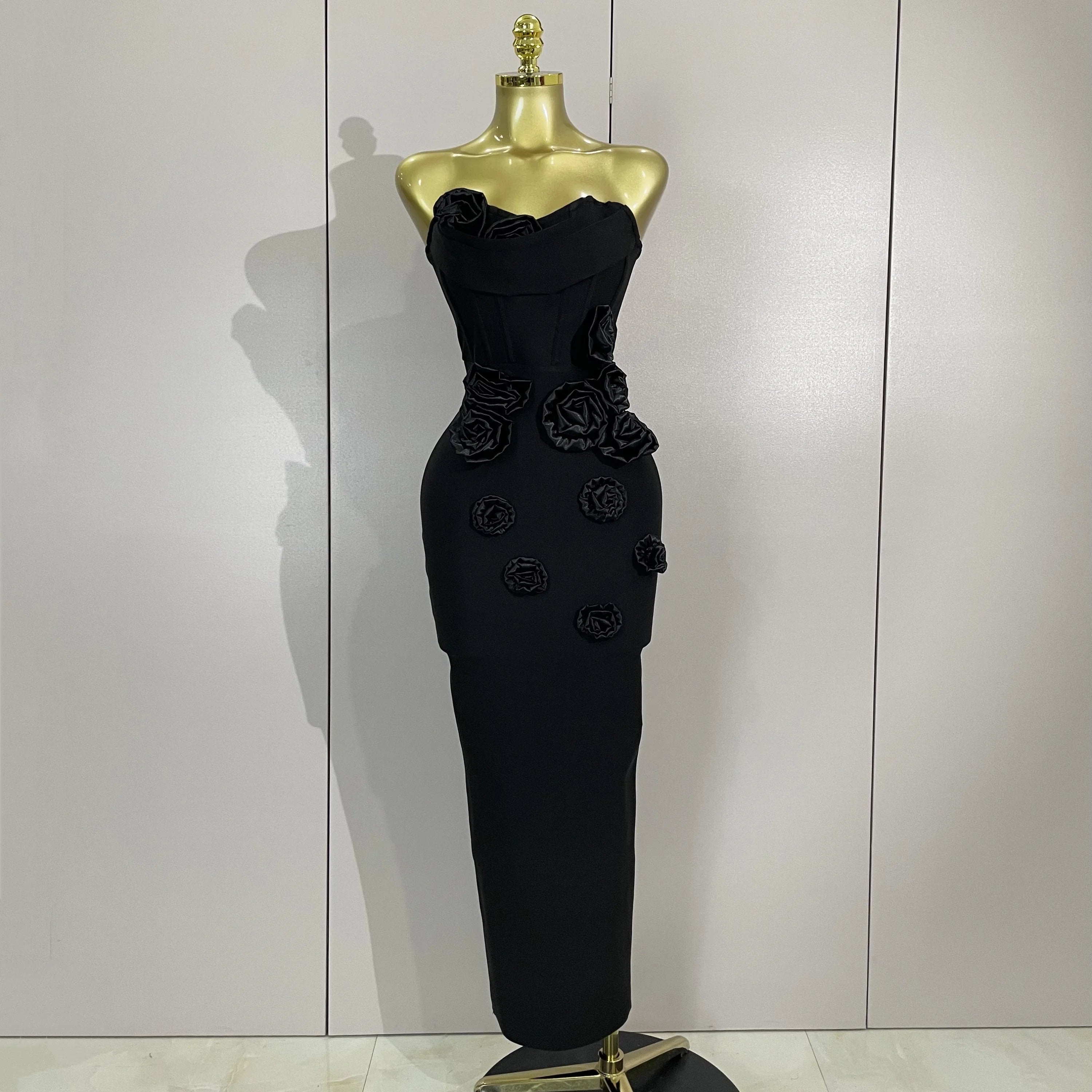 Sexy Fashion White Elegant Strapless Flower Bodycon Long Dress Women Casual Streetwear Club Birthday Party Slim Elegangt Dresses