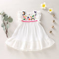 Infant Baby Girls Cotton Linen Dresses Pleated Short Sleeve Delicate Embroidery Swing White Dress Summer Leisure Dress