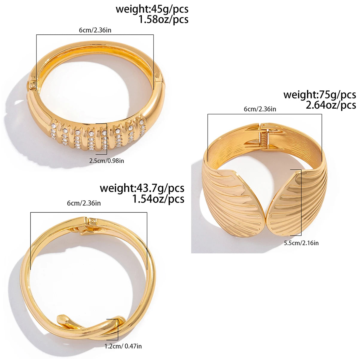 Ingemark Exaggerated Hip Hop Metal Scallop Knot Open Bangles Women Trend 2025 Vintage Gold Color Rhinestone Bracelet Men Jewelry