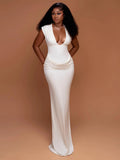 CHNMR Sexy Ruched Bodycon Maxi Dress Women Solid Sleeveless V-Neck Slim Long Dresses Female Party Evening Clubwaer Evening 2026