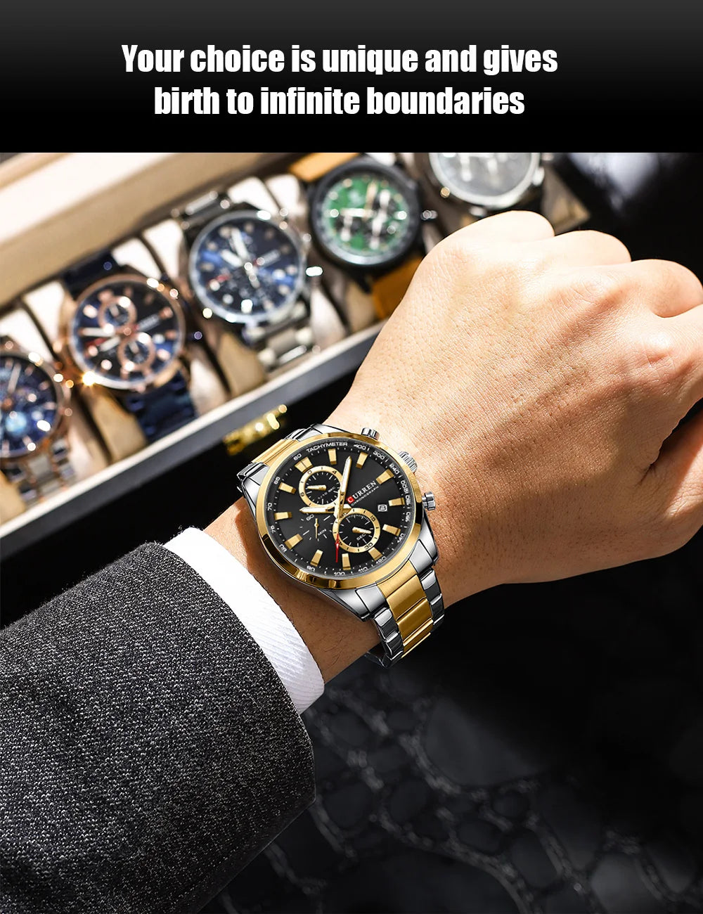 CURREN Casual Sporty Brand Stainless Steel Band Wristwatches for Men  Chronograph Quartz Watches with Date New 8445