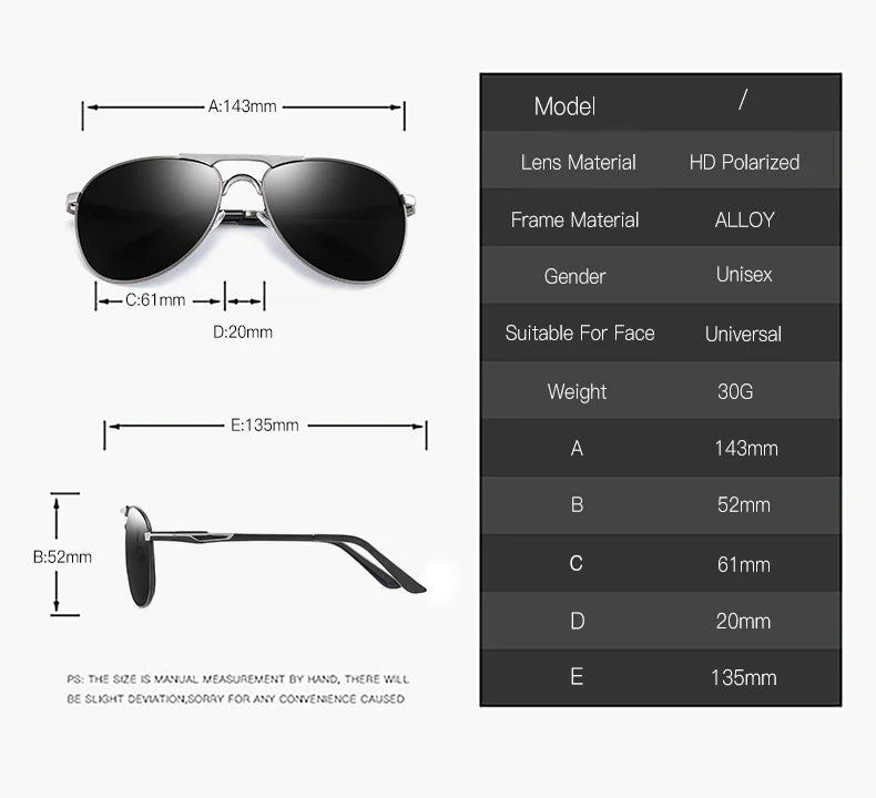 Classic Men And Women Polarized Sunglasses Fashion Metal Pilot Driving Fishing Sun Glasses Man Vintage Sunglass Eyeglasses