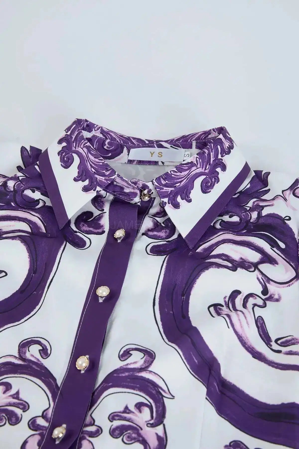 Fashion Summer Floral Long Dress Women Purple Porcelain Print Midi Dresses Shirt Single Breasted Office Lady Work Holiday Runway