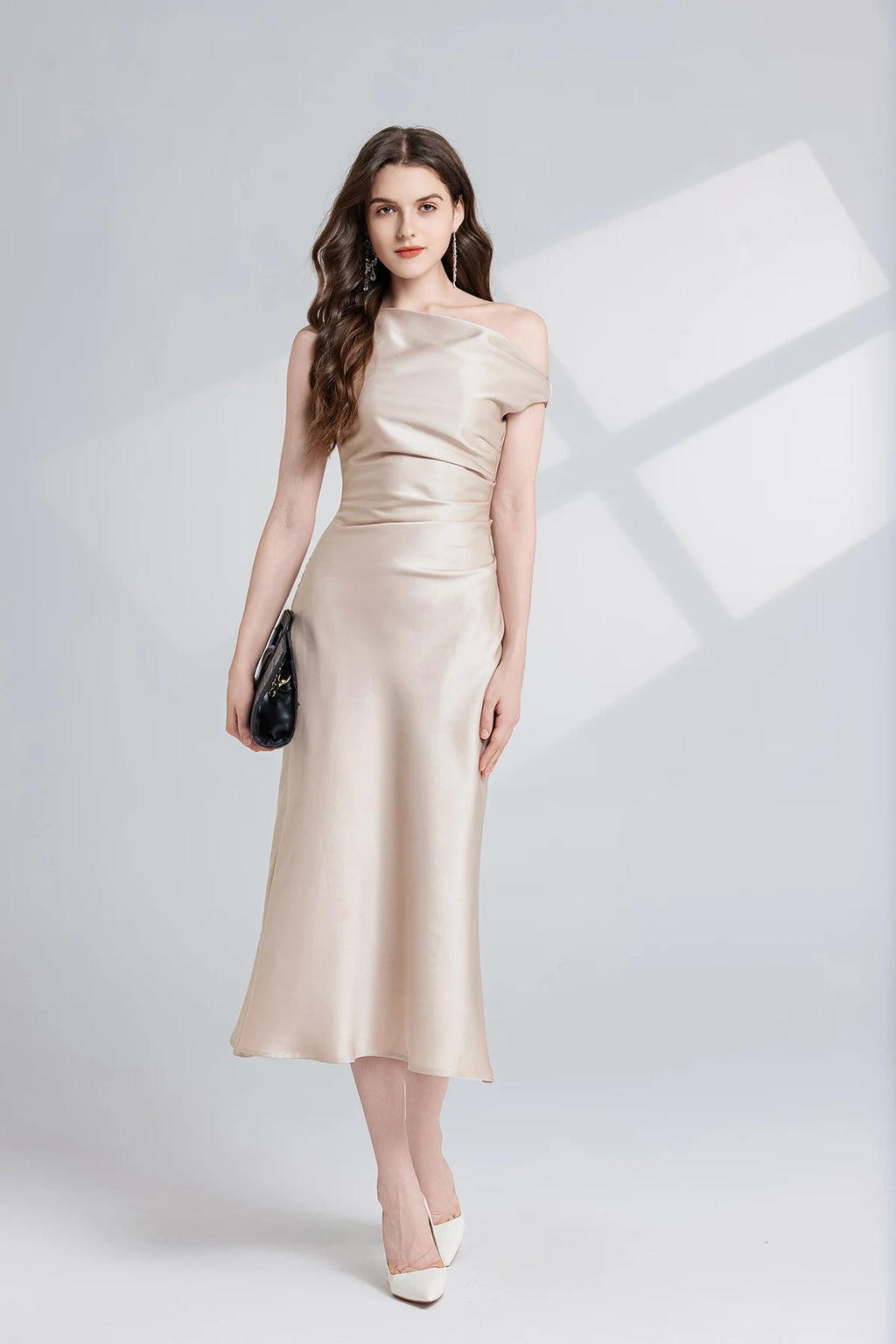French Summer Autumn Fashion Acetate Satin Evening Dress Women Sexy Slash Neck Pencil Mermaid Long Prom Dresses Lady Gown
