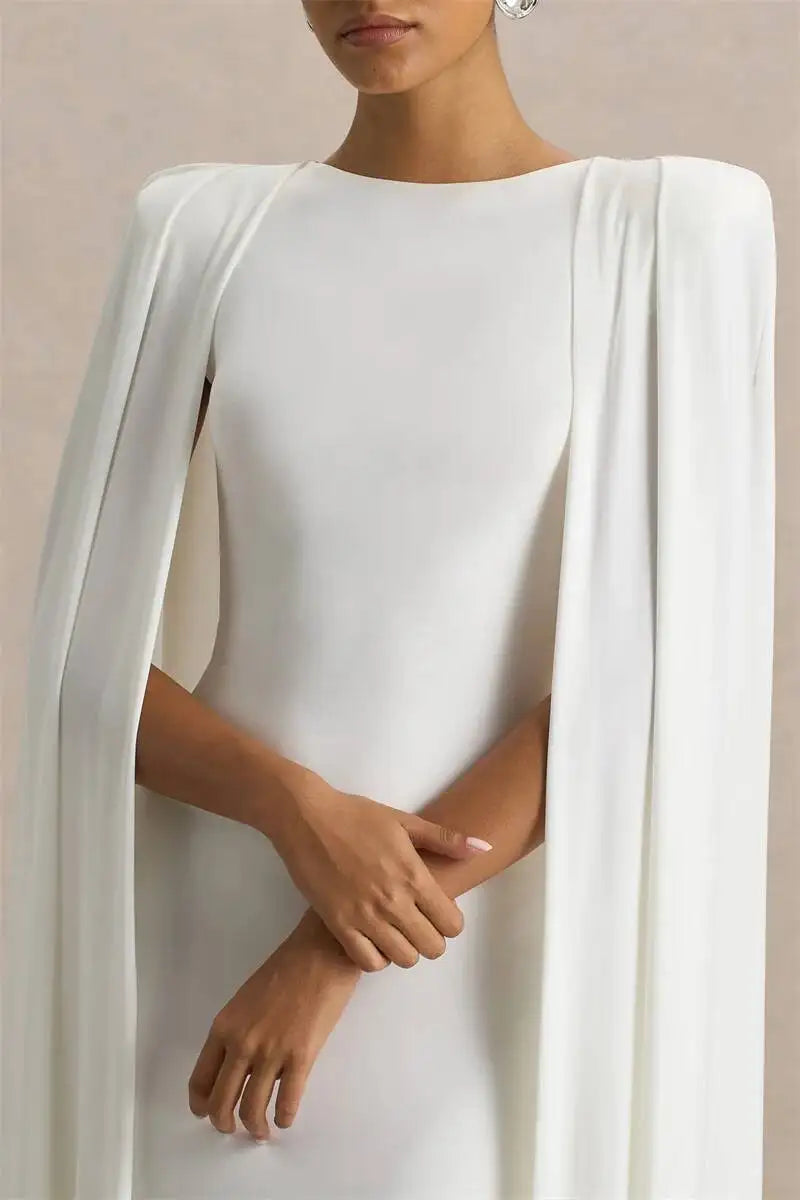 Blifanbo Sexy Cape Sleeve Maxi Dress Women Gown Fashion O Neck High Waist Split Zipper Club Party Long Dresses Female Elegant