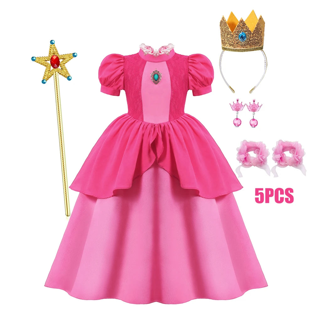 Rose Peach Costume Kids Girl Cosplay Fancy Carnival Birthday Party Role Play Princess Dress with Lace Children Halloween Outfit