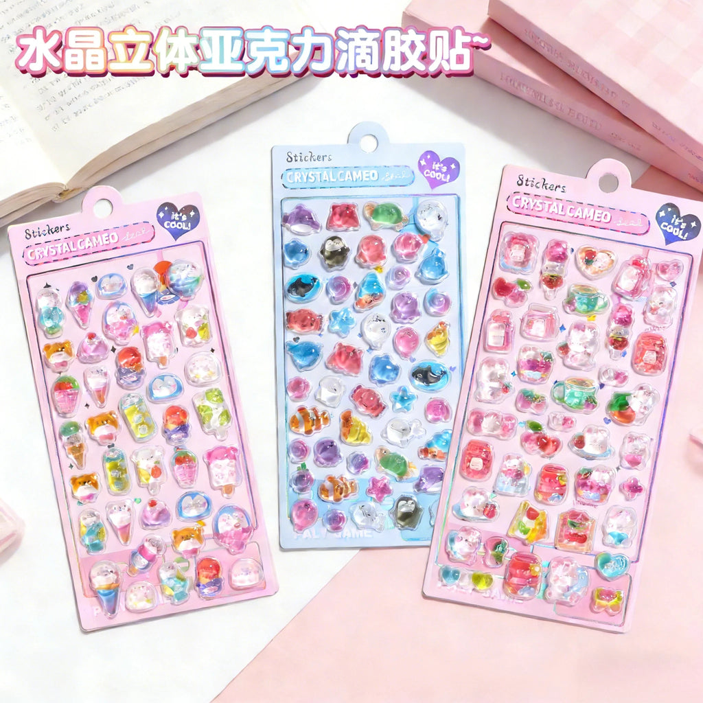 Kawaii Japanese Animal Sushi 3D Relief Drop Sticker for Scrapbooking Cute DIY Phone Case Decor Sticker School Stationery Supply