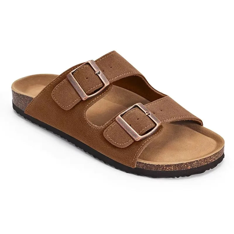 Comwarm Buckle Clogs For Women Men New Genuine Suede Clogs with Arch Support Soft Cork Footbed Mules Fashion Thick Beach Sandals