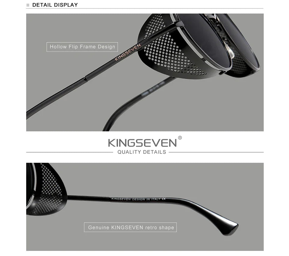 KINGSEVEN Brand Classic Gothic Steampunk Sunglasses Polarized Men  Vintage Round Metal Frame Sun Glasses Eyewear