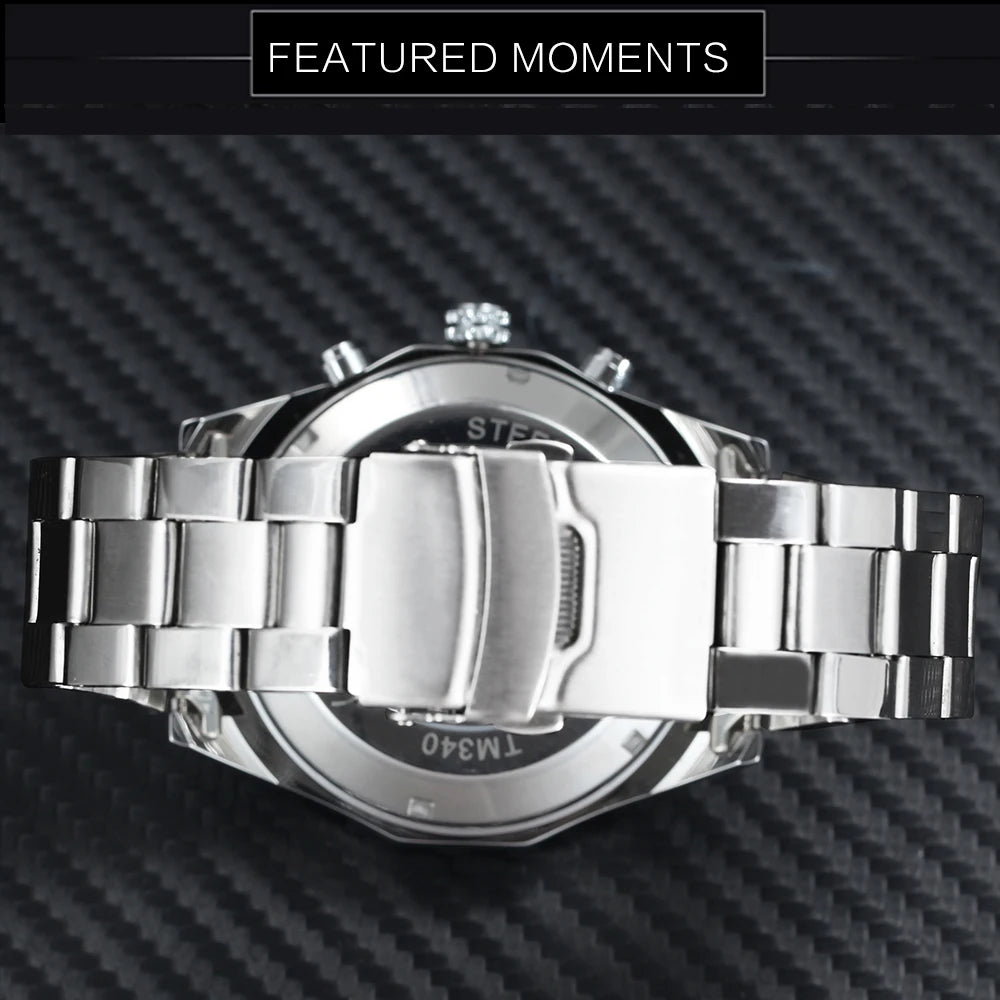 WINNER Fashion Skeleton Watch for Men Luminous Hand Classsic Mechanical Watches Stainless Steel Band Luxury Forsining Wristwatch