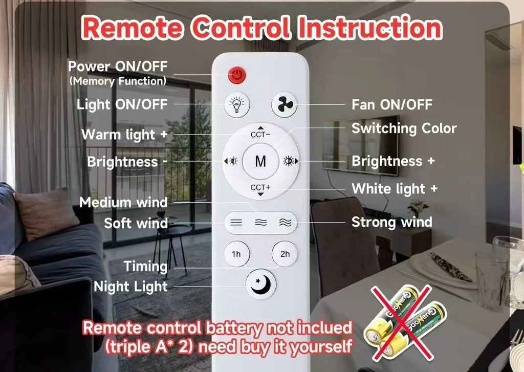 LED Ceiling Fan Light E27 with Remote Control for Dimming, Suitable for Living Room, Study, Household Use, 85-265V