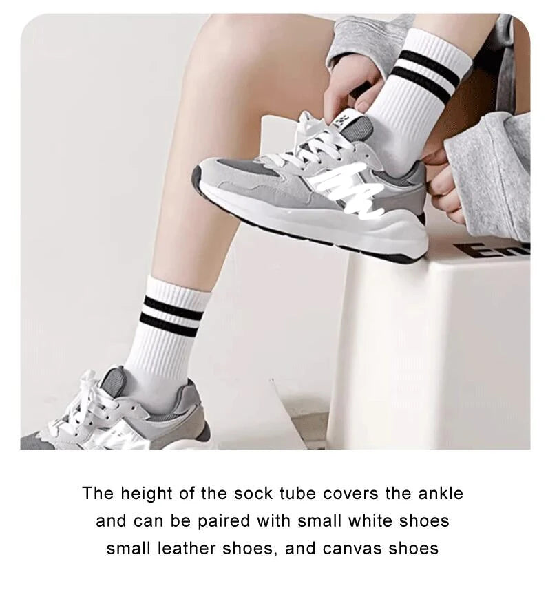 6Pairs/lot Middle Tube Mid Length Stockings Set For Men in Solid Black And White Breathable Socks