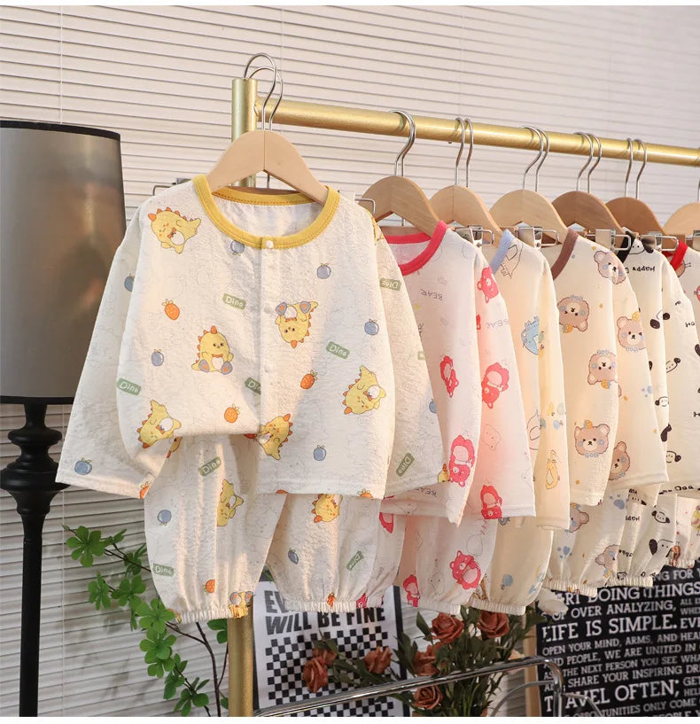Kid Cute Cartoon New Sleepwear 2pcs Toddler Children Homewear Pajamas Thin Spring Summer Boys Girl Air Conditioning Clothing