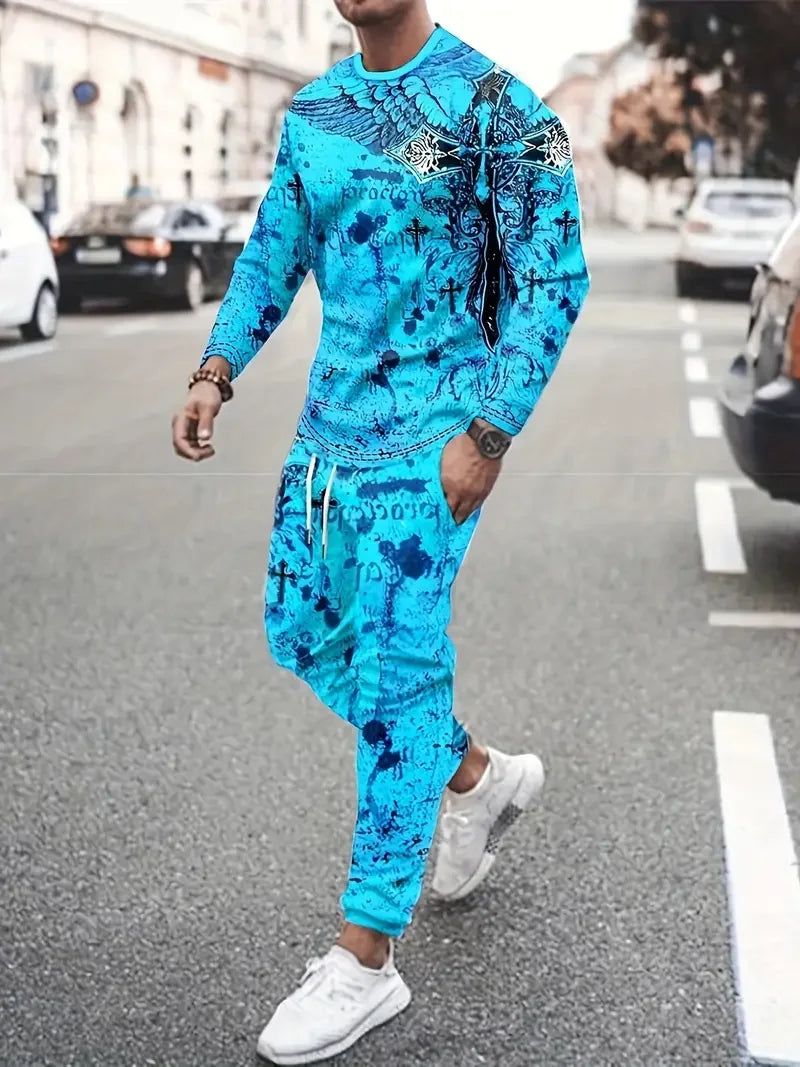 Autumn Men's Long Sleeve T-Shirts Pants Sets 3D Print Fashion Men Sportswear Man Clothes Street Tracksuit Jogger 2 Piece Outfits