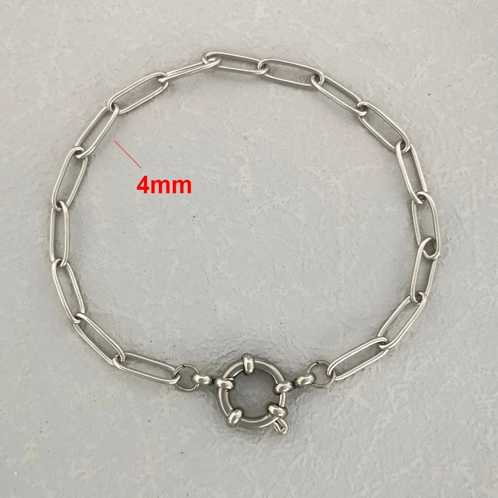 QMHJE Stainless Steel Bracelet Women Men Anchor Clasp Beads Chain Sailor Wheel Geometric Link Basic DIY Gold Silver Color Punk
