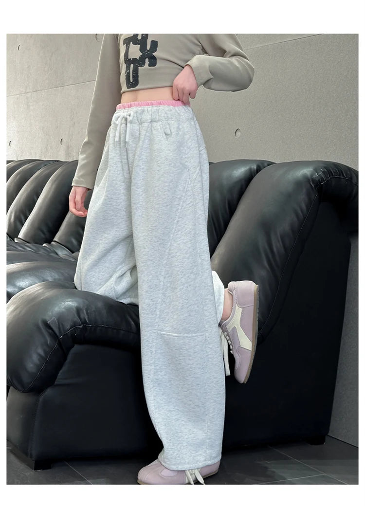 New Autumn Girls Sports Drawstring Pants Pink Grey Color Kids Sporty Trousers Trackpants Children Cotton Knitted Sweatpants