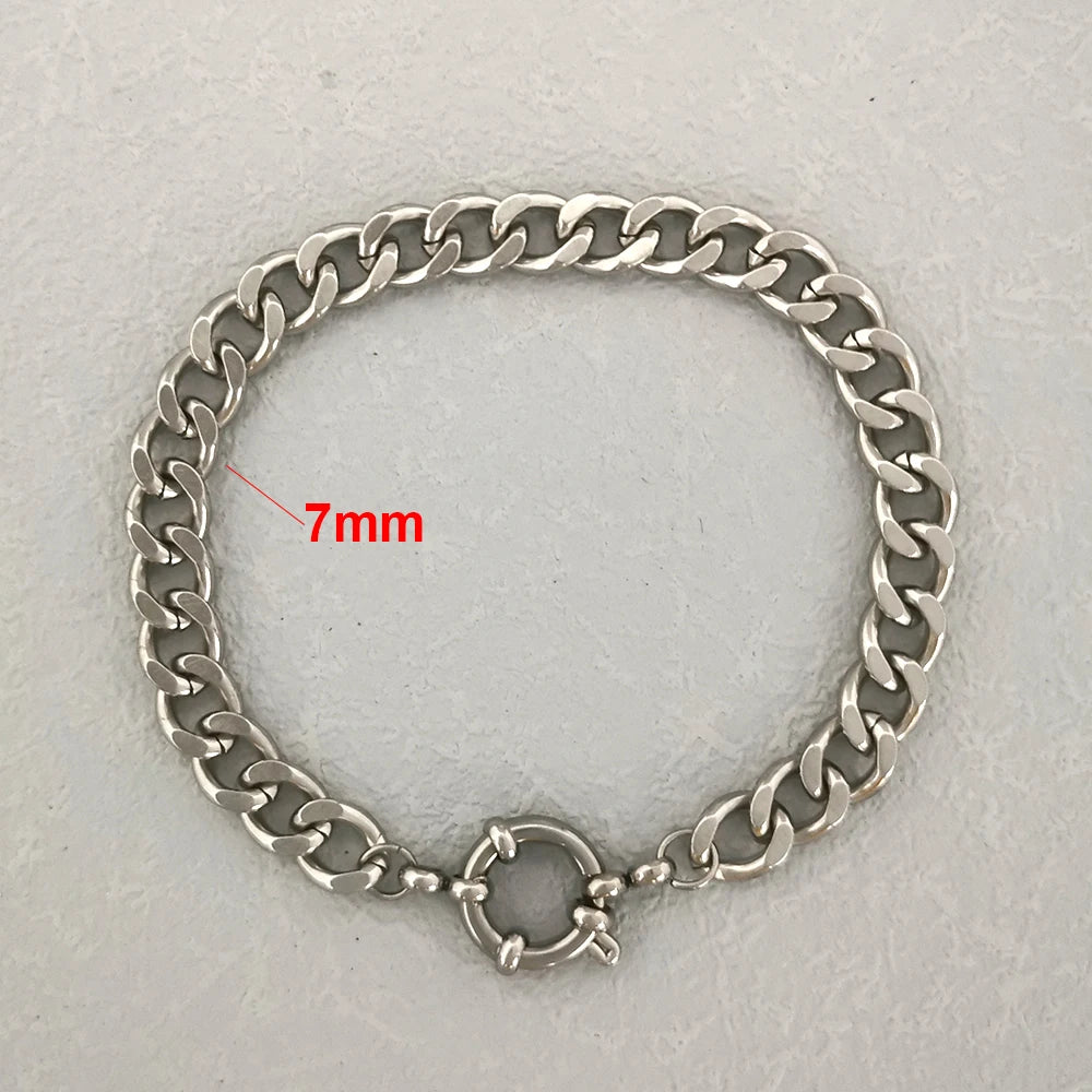 QMHJE Stainless Steel Bracelet Women Men Anchor Clasp Beads Chain Sailor Wheel Geometric Link Basic DIY Gold Silver Color Punk
