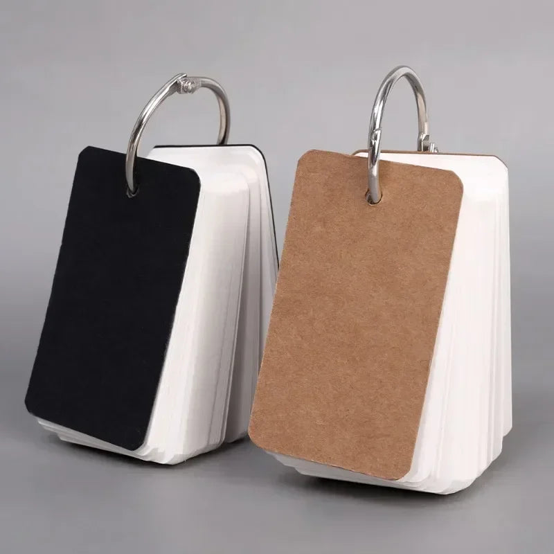 400-100Sheets Flash Cards Portable Index Cards with Ring Study Note Memo Pad Kraft Paper Notecards for Studying School Supplies