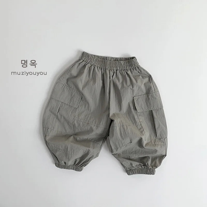 2025 Summer New Children Thin Mosquito Proof Pants Solid Girls Breathable Casual Pants Cotton Kids Boys Loose Cargo Pants