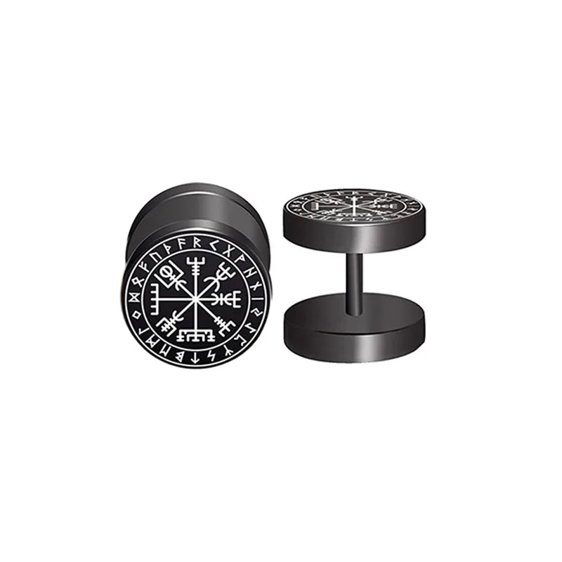 1Pair 18G Viking Rune Round Stud Earrings for Men Women, 316L Stainless Steel Cartilage Tragus Helix Earring Piercing Jewelry