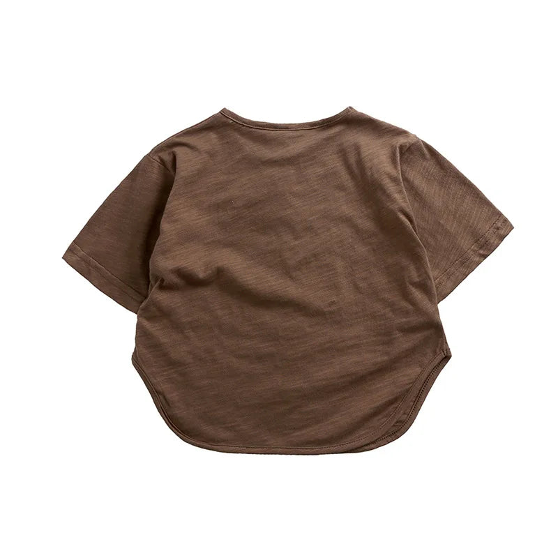 Summer T-shirt Simple Versatile Soft Tshirt Short Sleeve Tops Boys Children Cotton Tees Candy Color Loose Comfortable Clothes