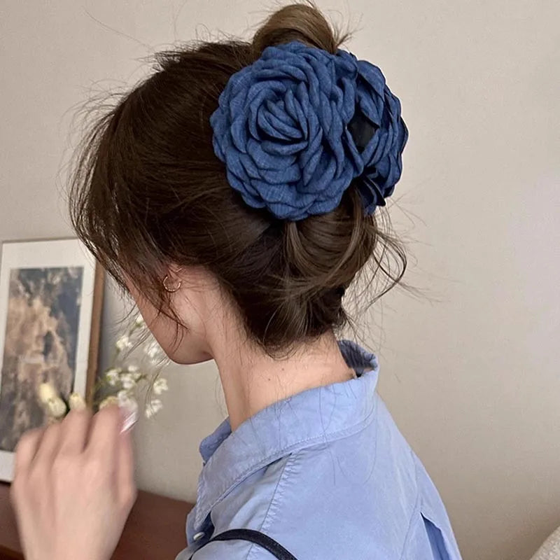 French Fabric Rose Flower Hair Claw Clips For Women Girls Hair Clip Barrette Hairpins Hair Clamps Headwear Hair Accessories Gift