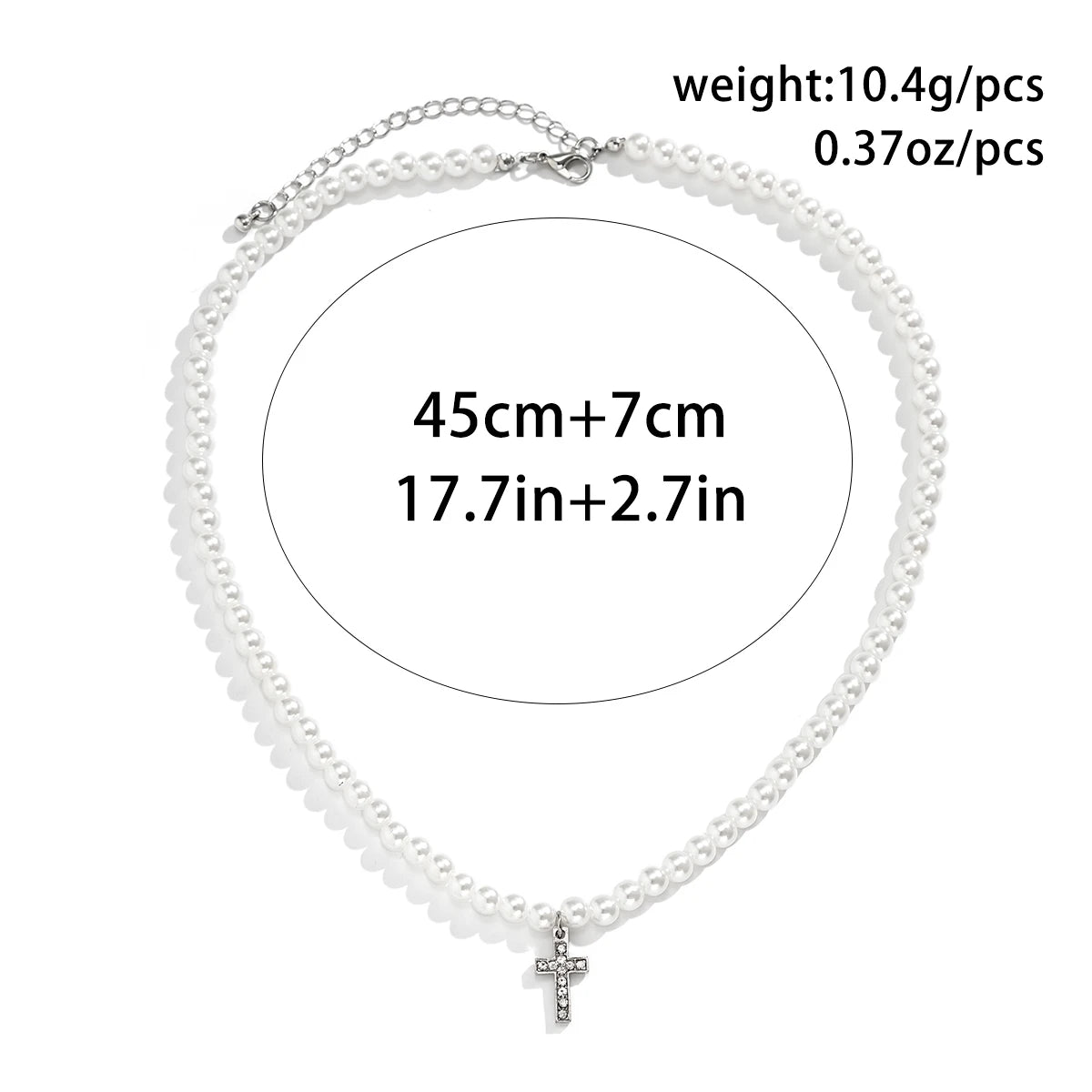 Pearl Beads Chain with Shiny Rhinestone Cross Pendants Necklace Men Trendy White Beaded Choker on Neck 2022 Fashion Jewelry Male