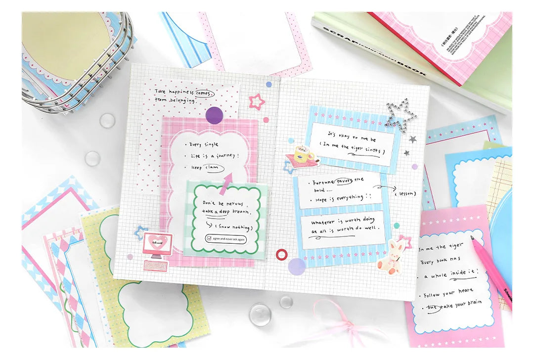 100sheets Ins Simple Color Lines Message Memo Notebook DIY Handmade Scrapbooking Material School Office Supplies