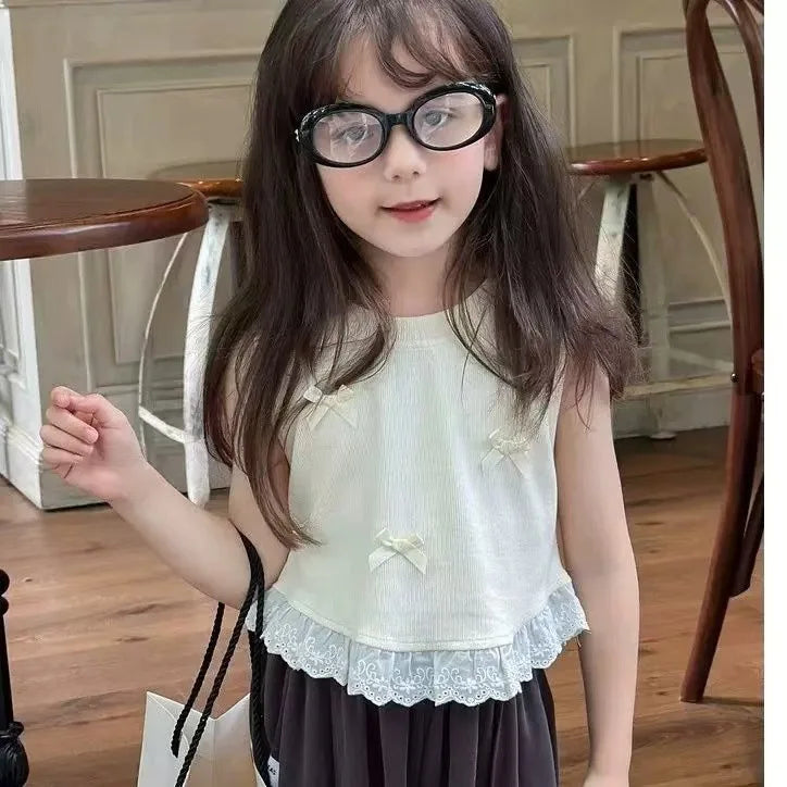 Girls Sleeveless T-shirt Fashion Comfortable Top Children Kids Clothing Bow Summer Vest Clothing