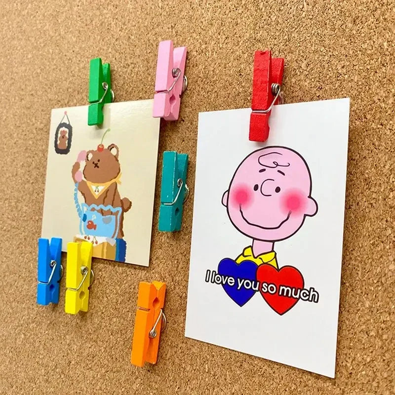 20Pcs/Box Clips Push Pin with Wooden Decorative Clips Durable Wooden Office School Stationery Thumb Tacks For Cork Blackboard