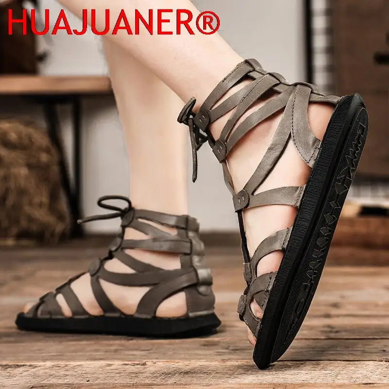 New Summer Men's Shoes Genuine Leather Roman Style Handmade Designer Casual Shoes Soft Comfort Outdoor Beach Sandals Mocassins