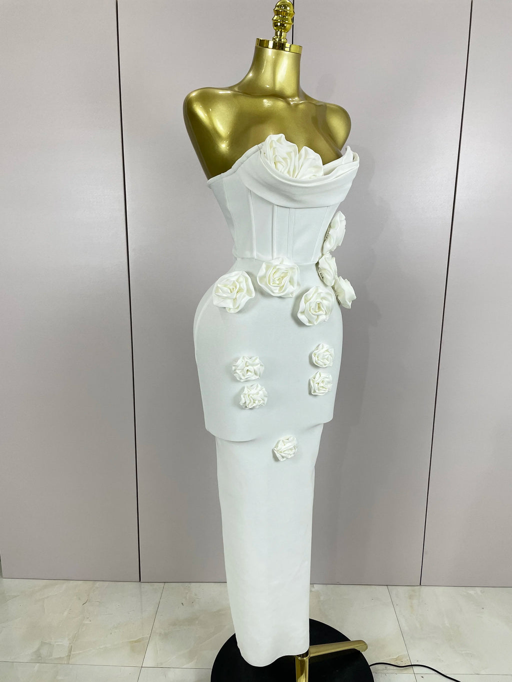 Sexy Fashion White Elegant Strapless Flower Bodycon Long Dress Women Casual Streetwear Club Birthday Party Slim Elegangt Dresses