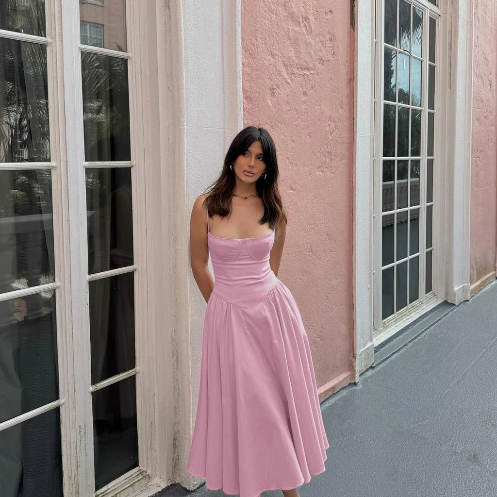 Suninheart Spaghetti Strap Summer Party Dresses 2025 New Arrivals Fit and Flare Elegant Midi Dress Red Night Date Dress
