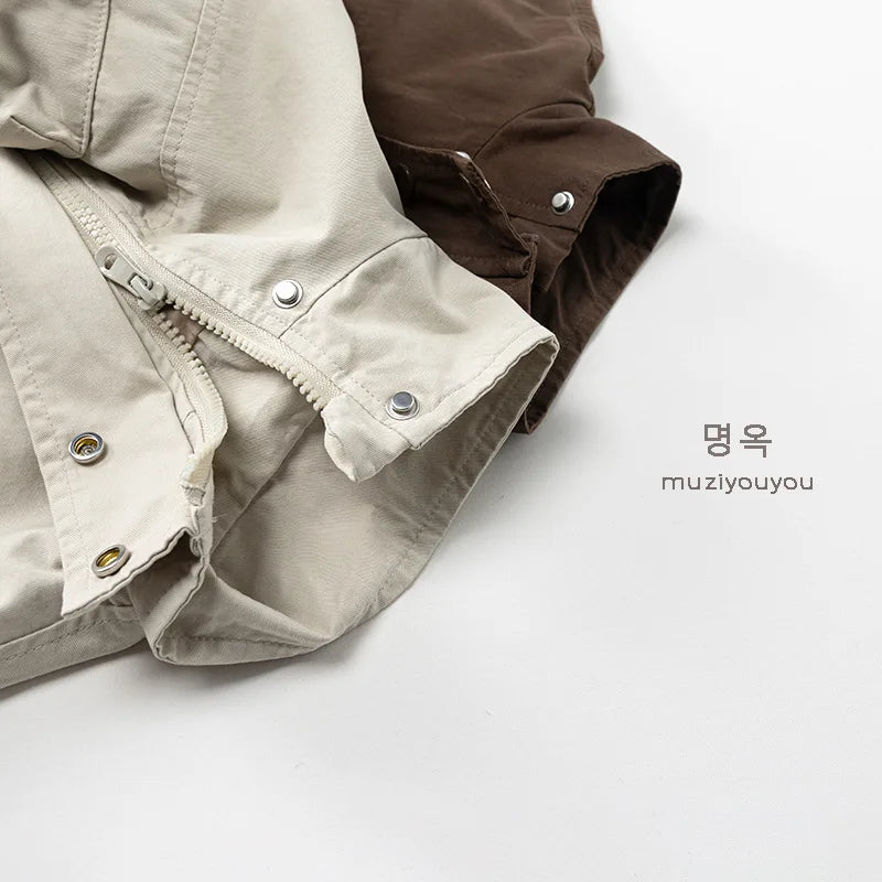 2026 Autumn New Children Casual Coat Girls Zipper Jacket Solid Baby Loose Outerwear Cotton Boys Work Coat Kids Clothes