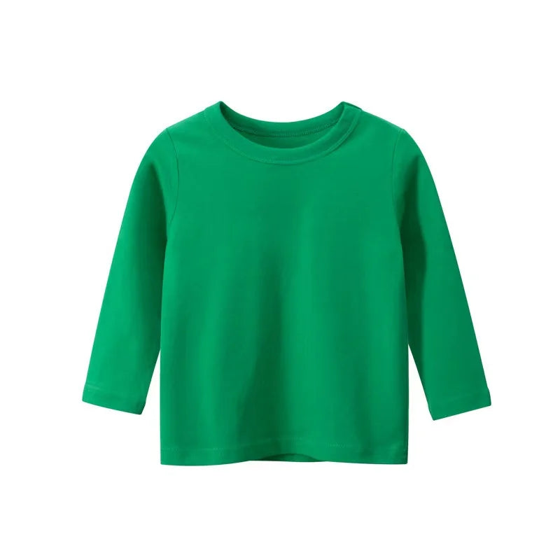 Autumn Spring Cotton Children T-shirt  Boys Girls Tees Long Sleeve White Shirt Kids Tops Baby Clothes Solid Black Blue Yellow