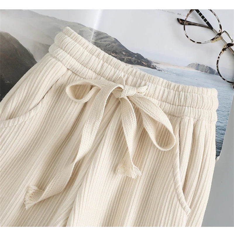 Winter Thicken Warm Pants Girls Casual Wide Leg Pants For Kids School Loose Fleece Sport Trousers 5-14 Year Children Clothes