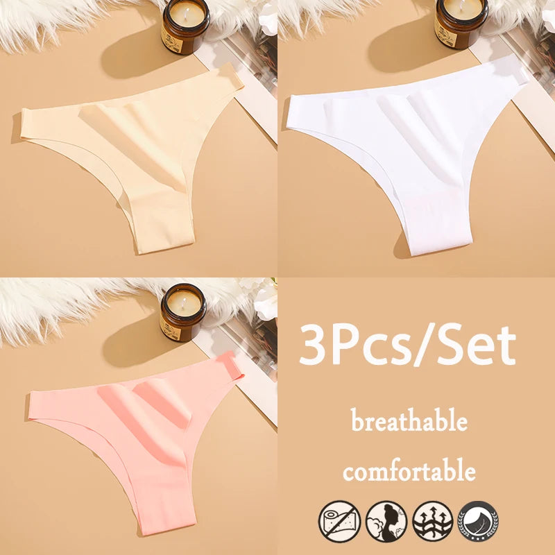3Pcs/Set Ice Silk Seamless Underwear For Women Low Waisted Brazilian Pants Breathable High Elasticity Lingerie Intimates Panties