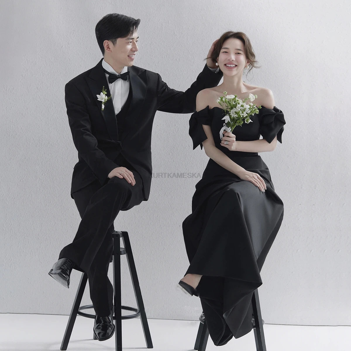 Wedding Dresses Sweet Bow Off The Shoulder For Women 2024 Satin Black Evening Dress Elegant Floor-length Simple Wedding Shooting
