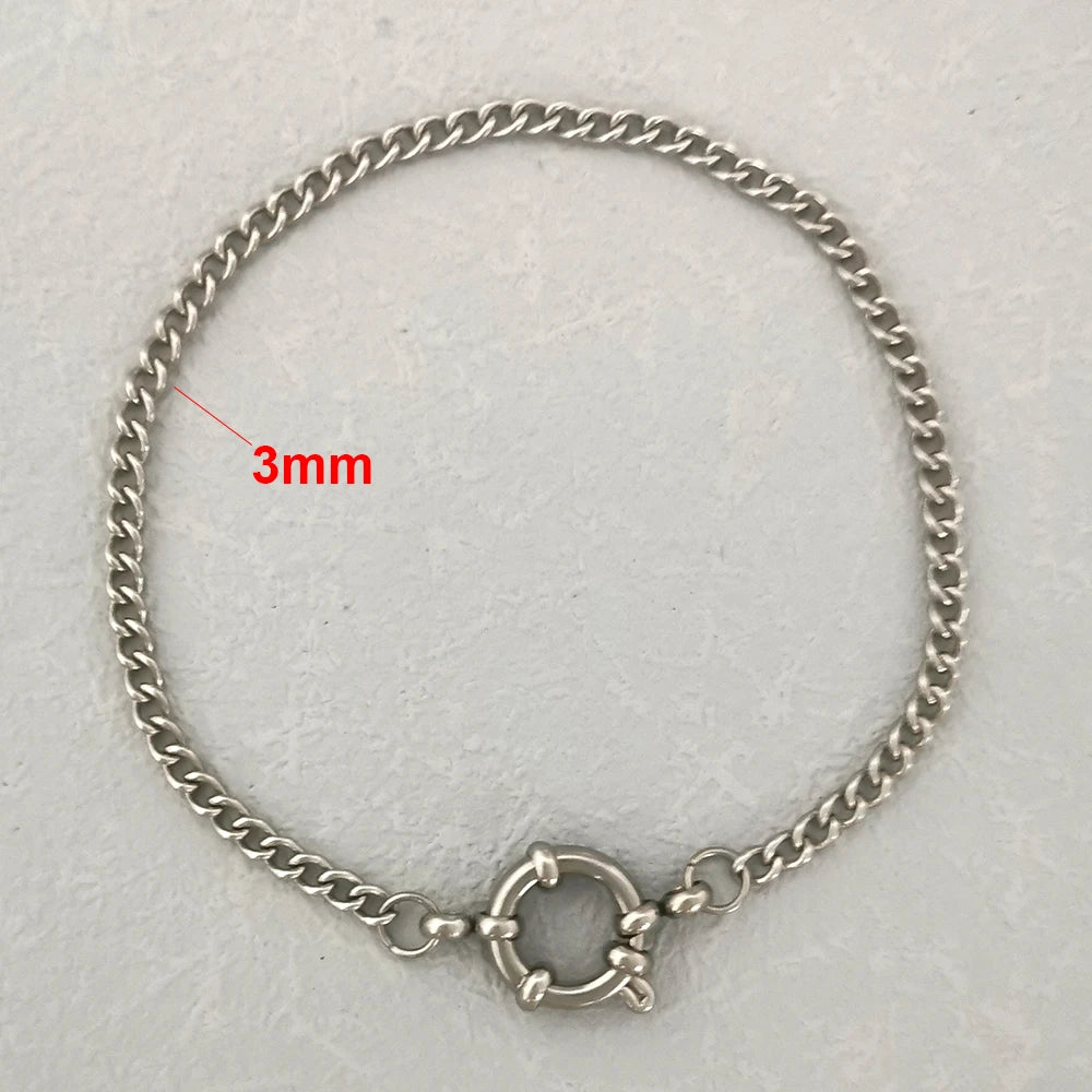QMHJE Stainless Steel Bracelet Women Men Anchor Clasp Beads Chain Sailor Wheel Geometric Link Basic DIY Gold Silver Color Punk