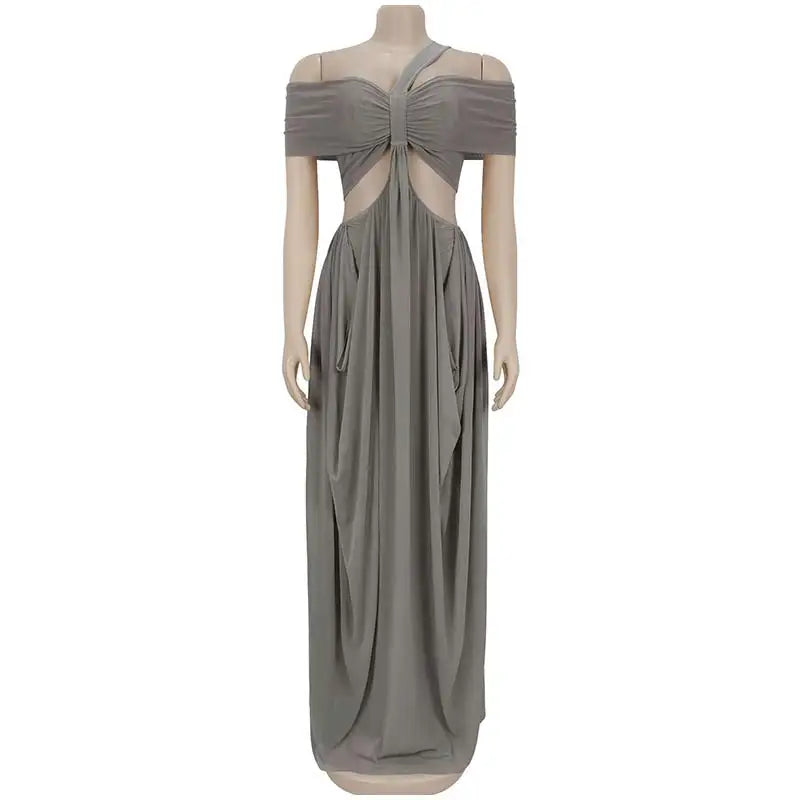Sexy Beach Long Dress Women Hollow Out Backless Fold A Line Vestidos Female 2025 Summer Fashion Chic Solid High Waist Dresses